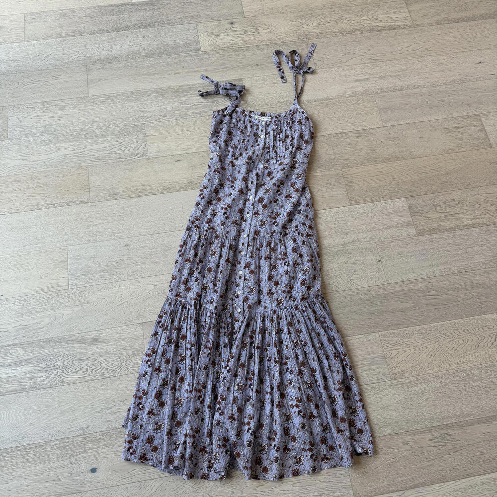 Veronica Beard Windansea Floral Print Maxi Dress Lavendar Bow Straps - Picture 2 of 7